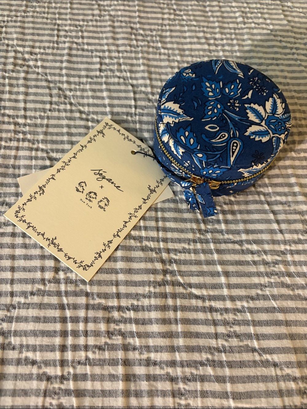 Sézane x Sea NY Round Blue Floral Jewelry Case